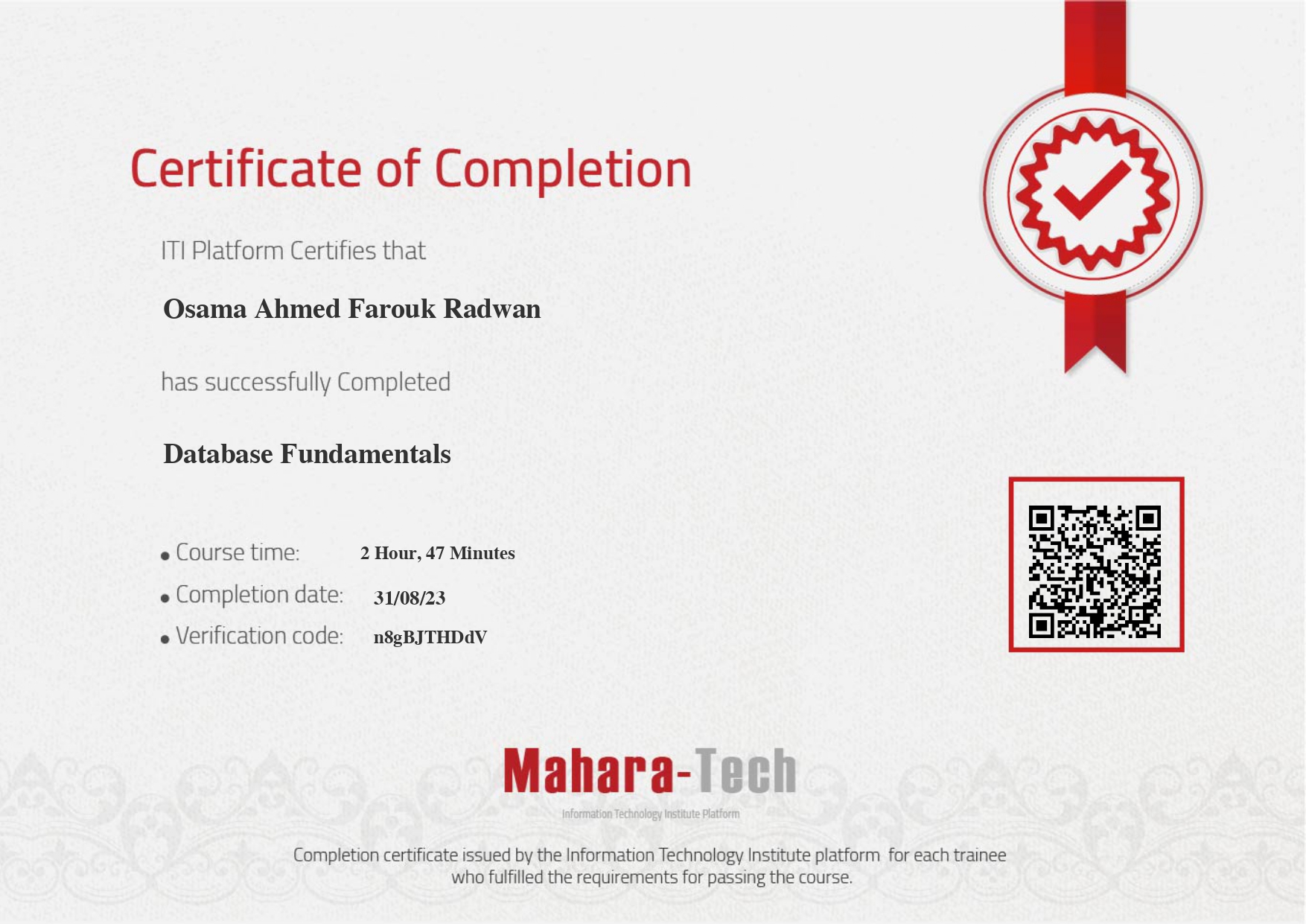 Database Fundamentals Certificate - Mahara-Tech