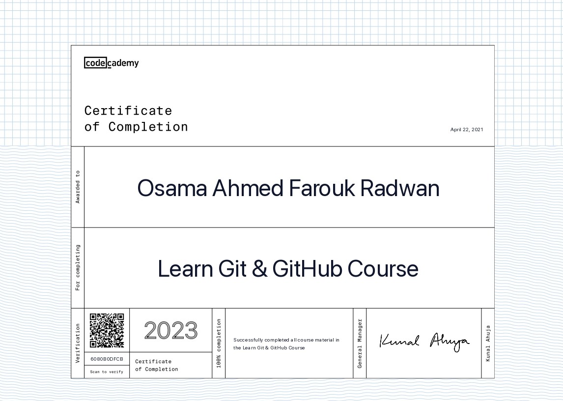 Git/GitHub Certificate - Codecademy