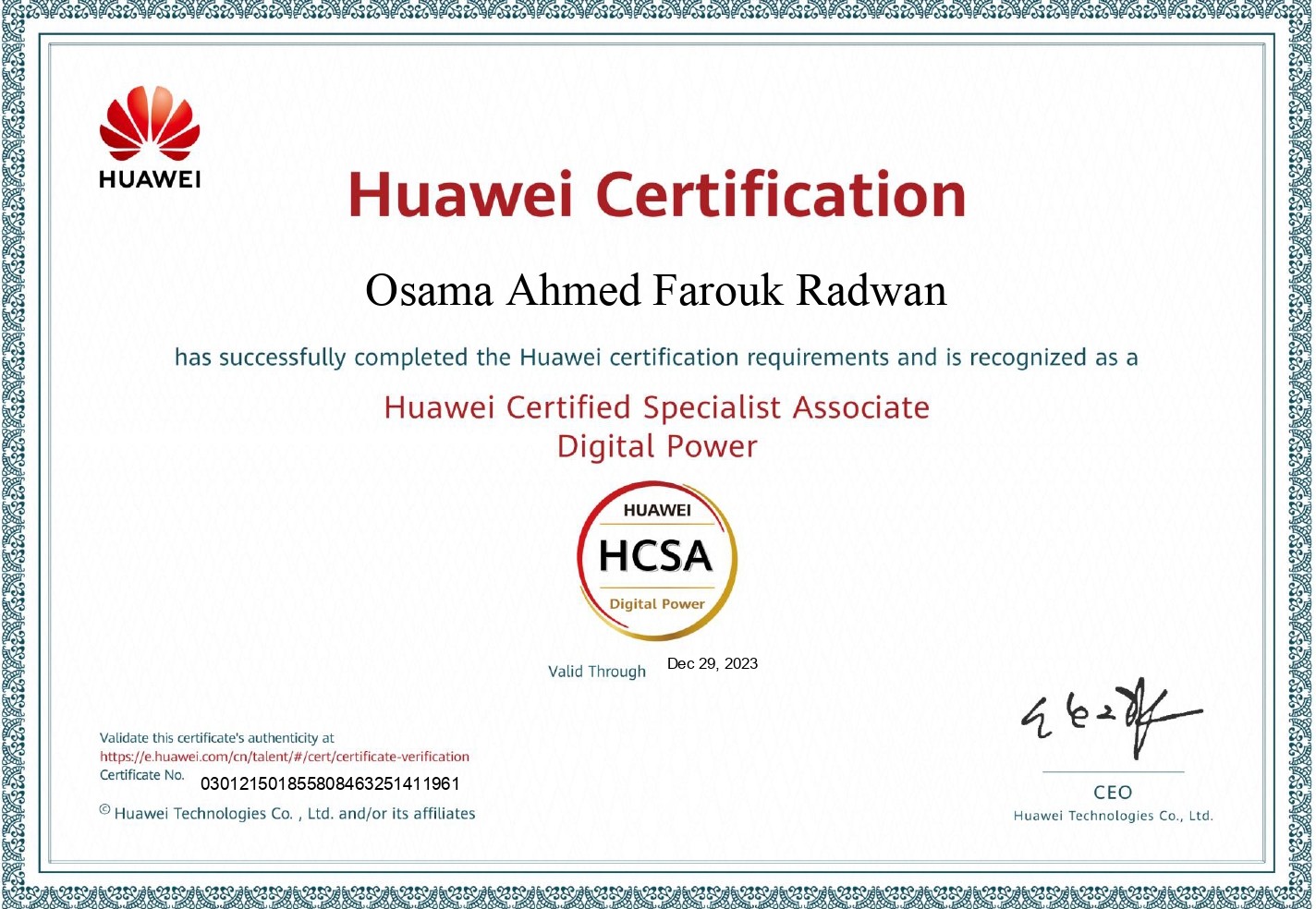 Huawei Certified Specialist Associate Digital Power Certificate - Huawei