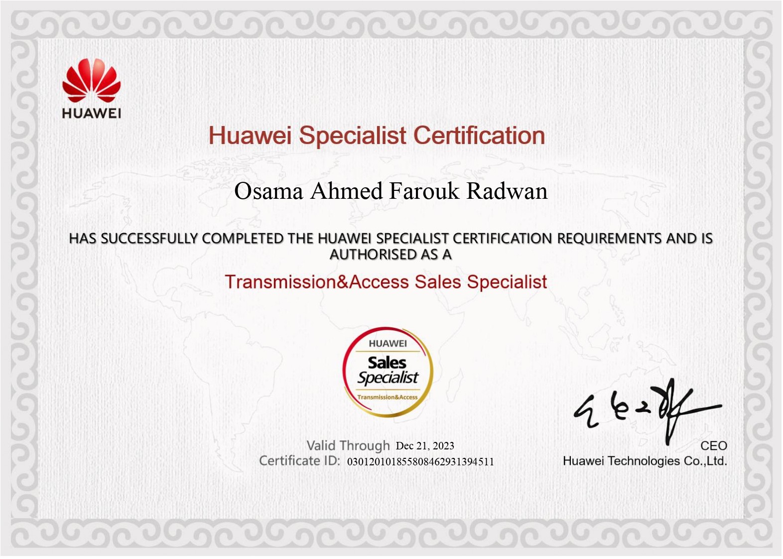 Huawei Certified Specialist Transmission & Access Sales Certificate - Huawei