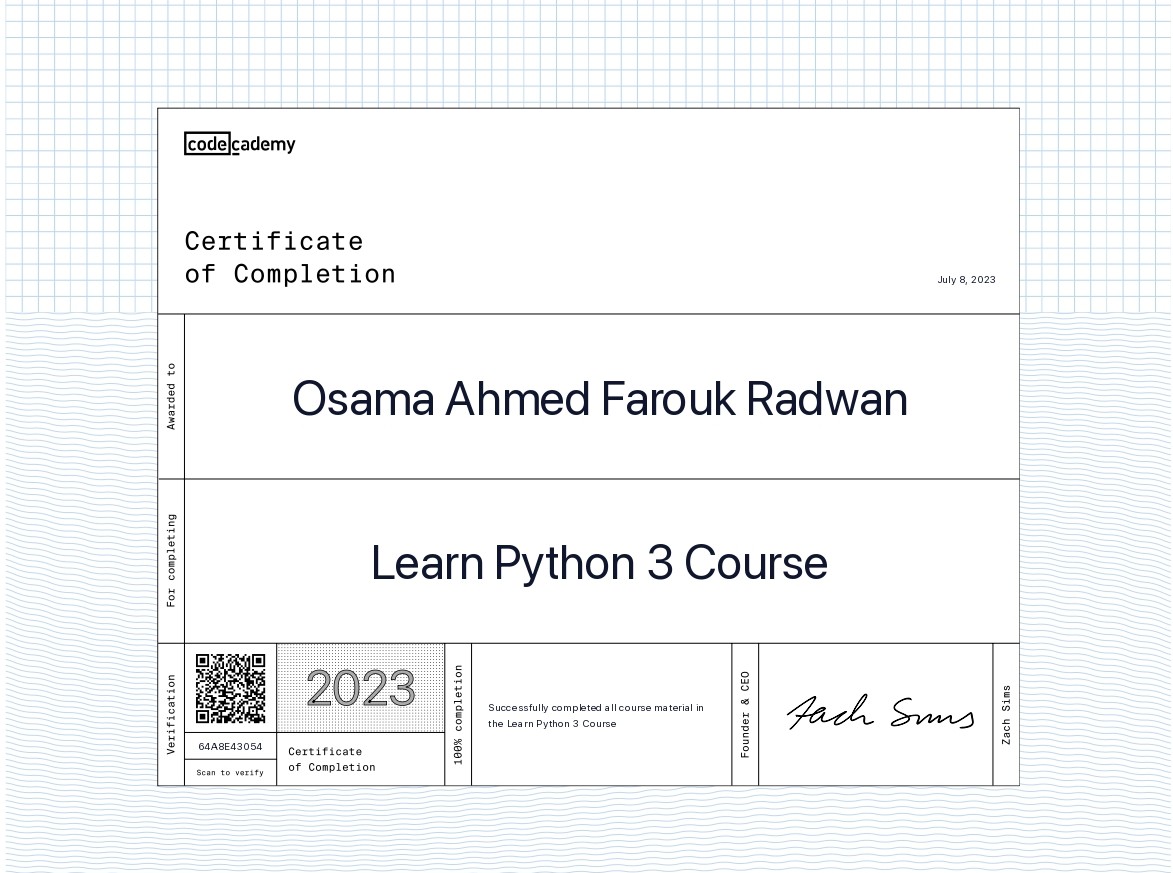 Python Certificate - Codecademy