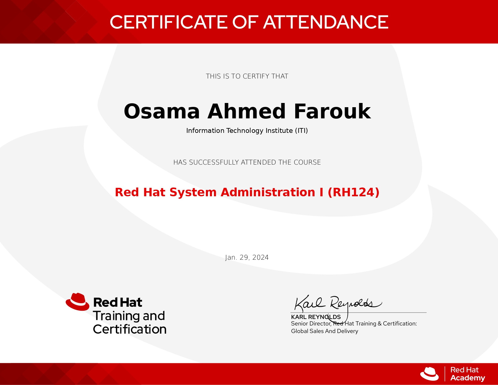 Red Hat System Administration I Certificate - Red Hat Academy