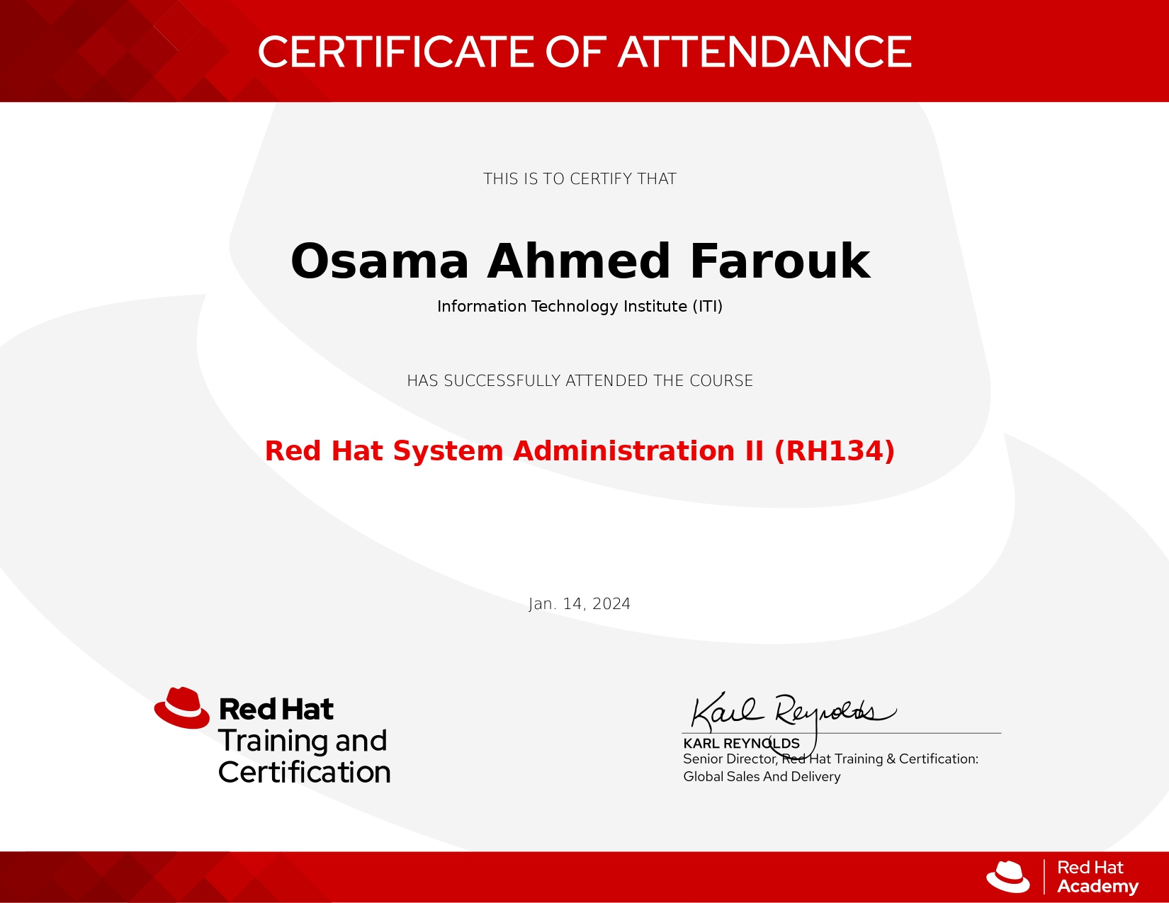 Red Hat System Administration II Certificate - Red Hat Academy