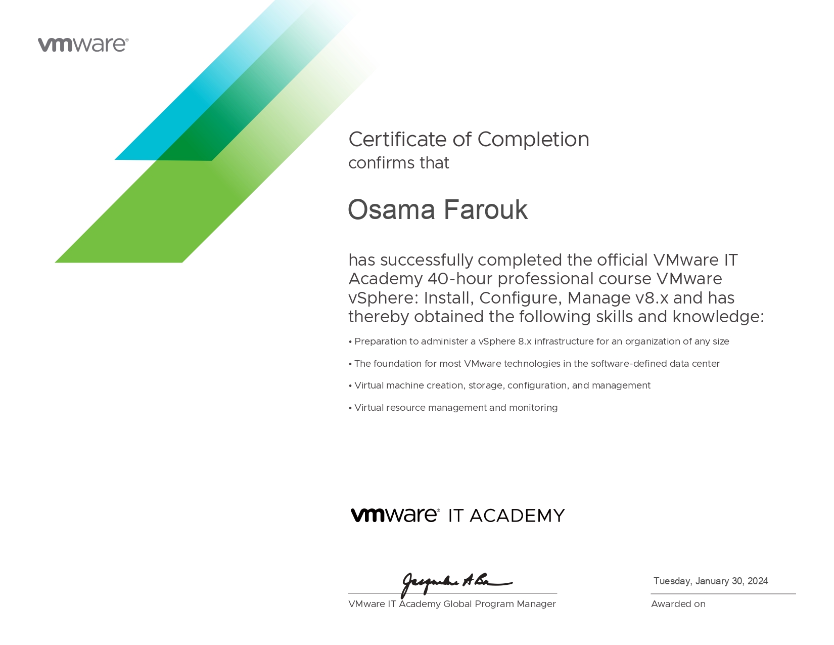 VMware vSphere: Install, Configure, Manage Certificate - VMware IT Academy
